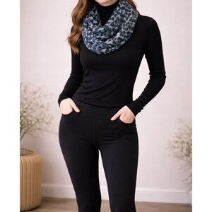 Blue Grey Leopard Print Infinity Scarf Lightweight Animal Pattern Loop Scarf